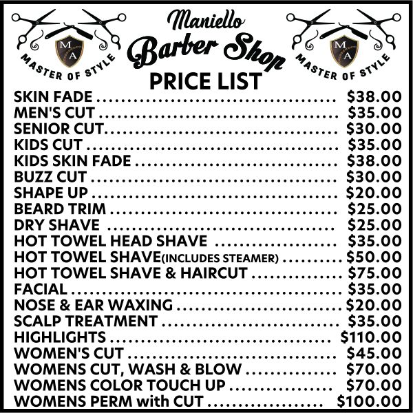 Maniello Barber Shop | Master Of Style | Menu of Services