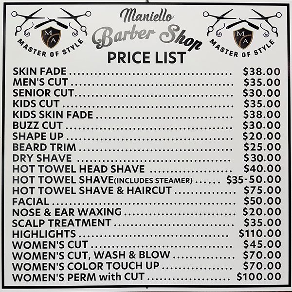 Maniello Barber Shop | Master Of Style | Menu of Services