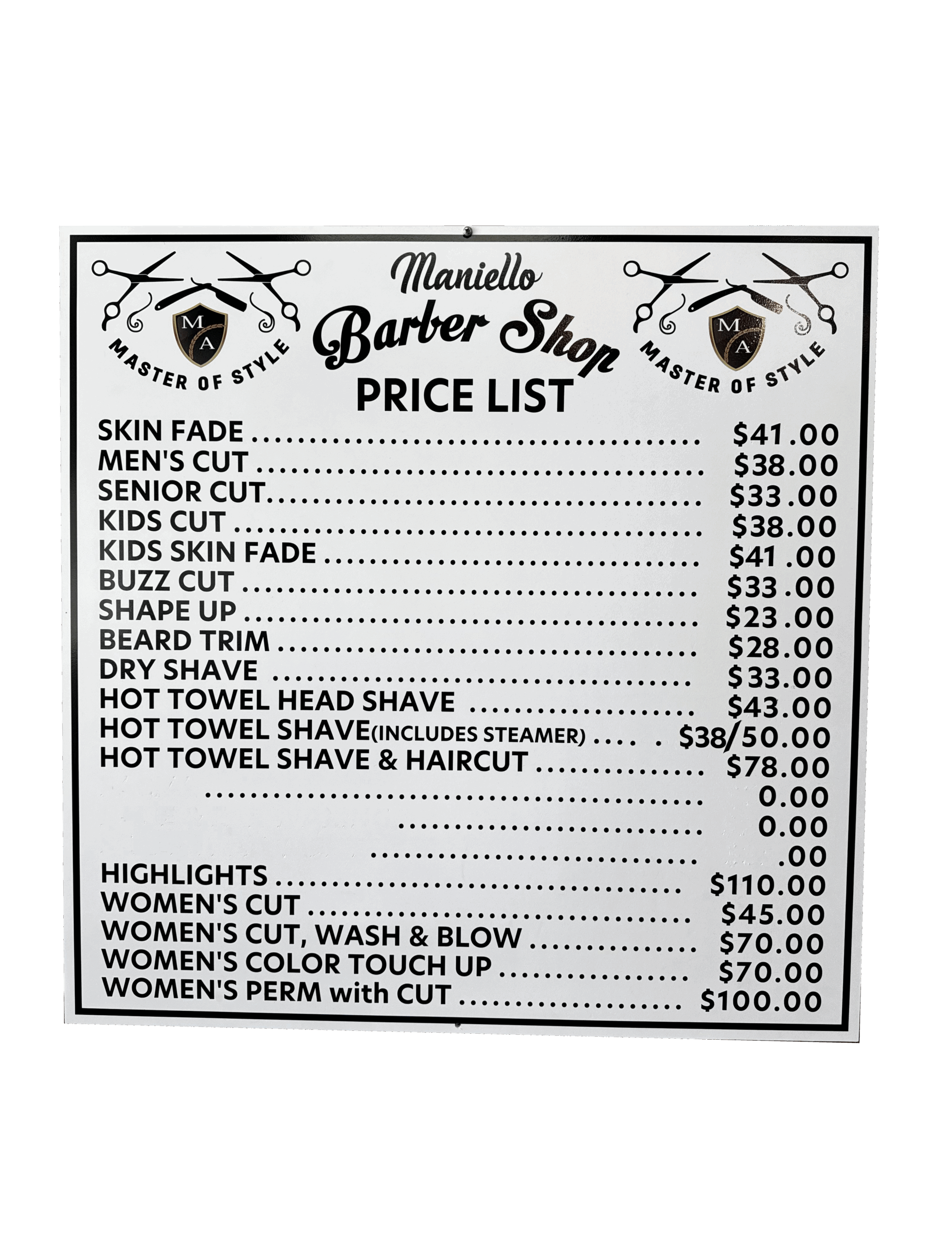 Maniello Barber Shop | Master Of Style | Menu of Services